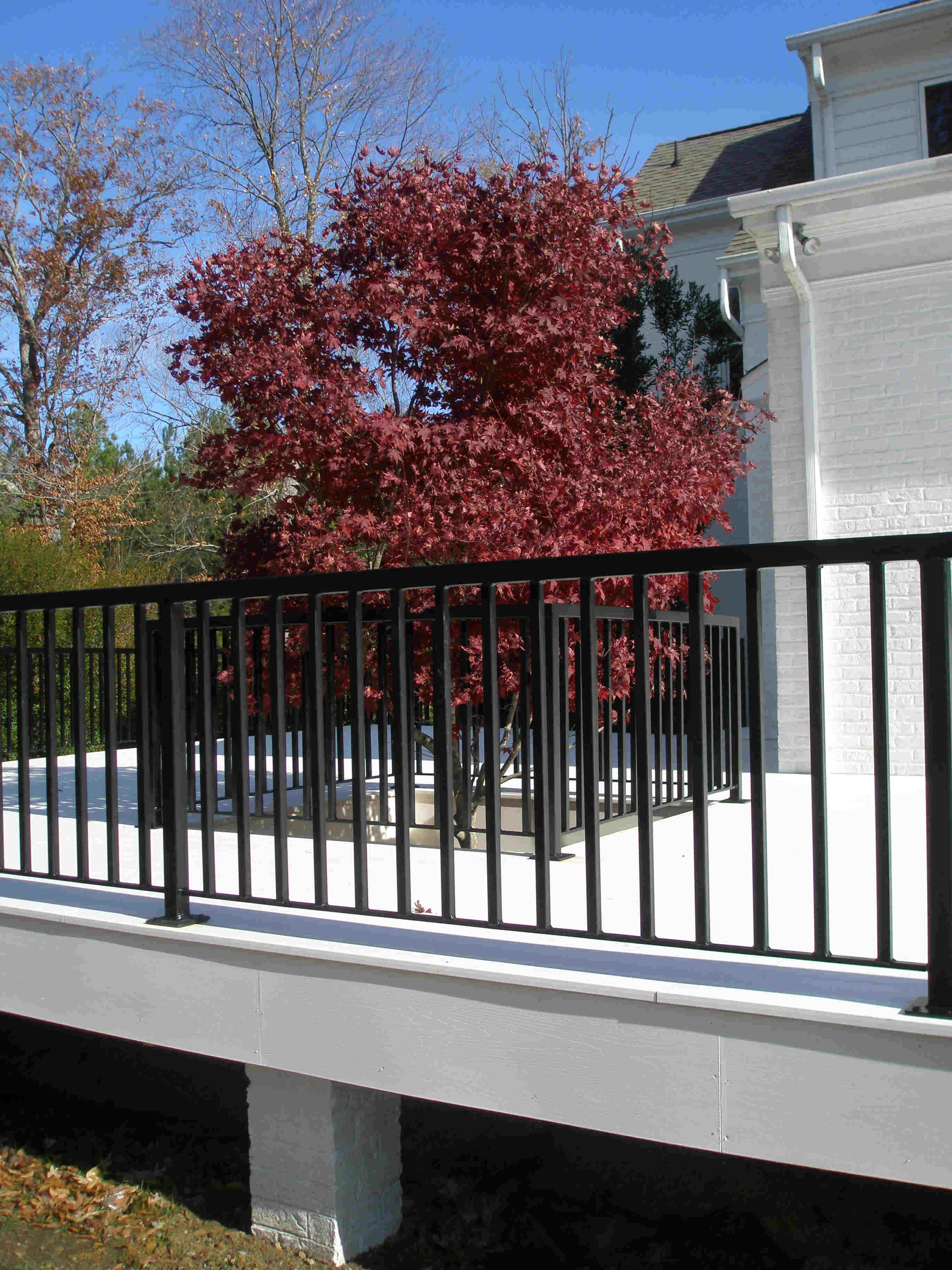 30+ aluminum railing for front porch White porch with red brick steps